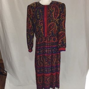 Vintage Lady Carol Paisley Print Pleated Dress Size 16